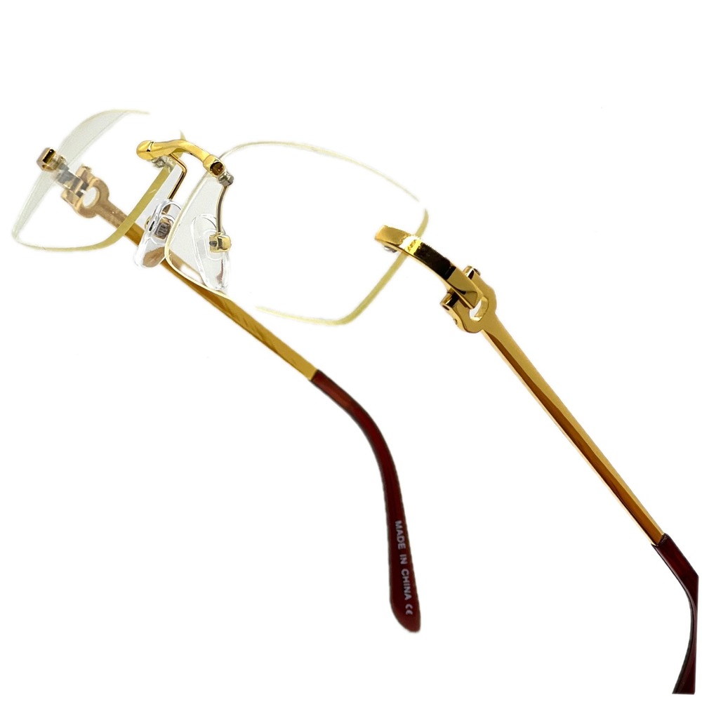 Rimless Men’s Eyeglasses in Gold with Brown Temples